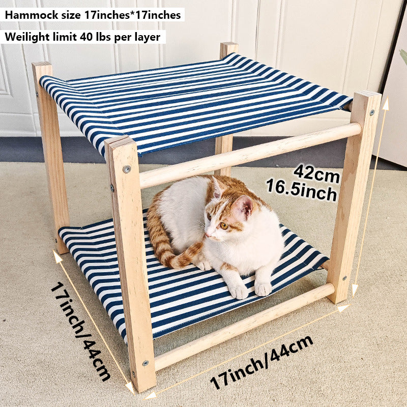 Double Bunk Cat Hammock Bed — Solid Wood Removable & Washable