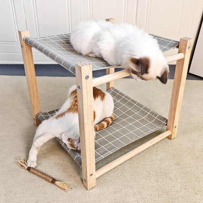 Double Bunk Cat Hammock Bed — Solid Wood Removable & Washable