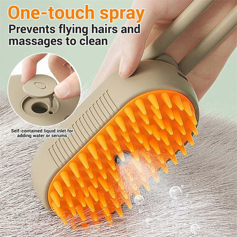3-in-1 Electric Steam Cat Brush — Spray Grooming & Hair Removal Comb