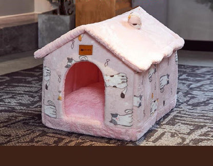 Foldable Dog House & Cat Bed — Enclosed Winter Pet Kennel Villa