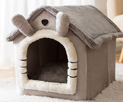 Foldable Dog House & Cat Bed — Enclosed Winter Pet Kennel Villa