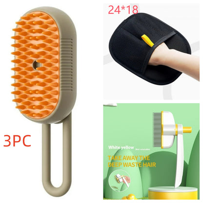 3-in-1 Electric Steam Cat Brush — Spray Grooming & Hair Removal Comb