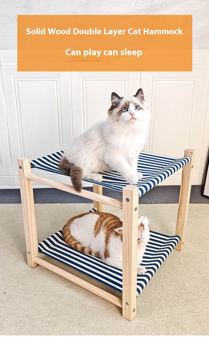 Double Bunk Cat Hammock Bed — Solid Wood Removable & Washable