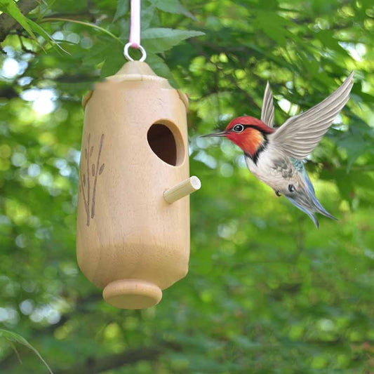 Wooden Bird Nest House — Hanging Swing Hummingbird Craftwork
