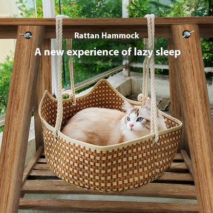 Rattan Cat Hammock Bed — Spring/Summer Breathable Cat Nest