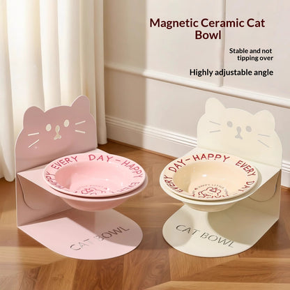 Elevated Ceramic Cat Food Bowl — Magnetic High-Leg Stand for Cats & Dog