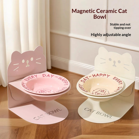 Ceramic Cat Food Cat Magnetic High-legged Cat Bowl Stand Cat Food Bowl Cervical Spine Protection Dog Bowl