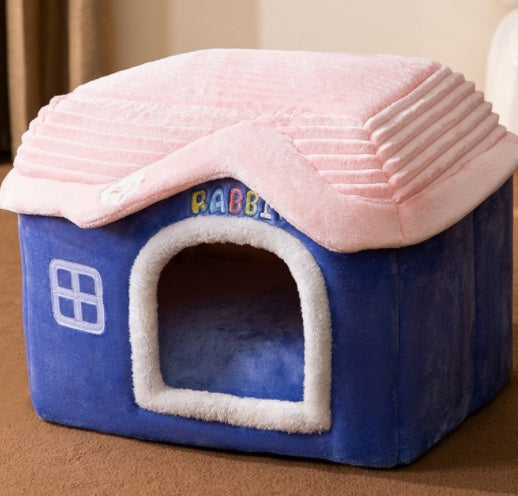 Foldable Dog House & Cat Bed — Enclosed Winter Pet Kennel Villa