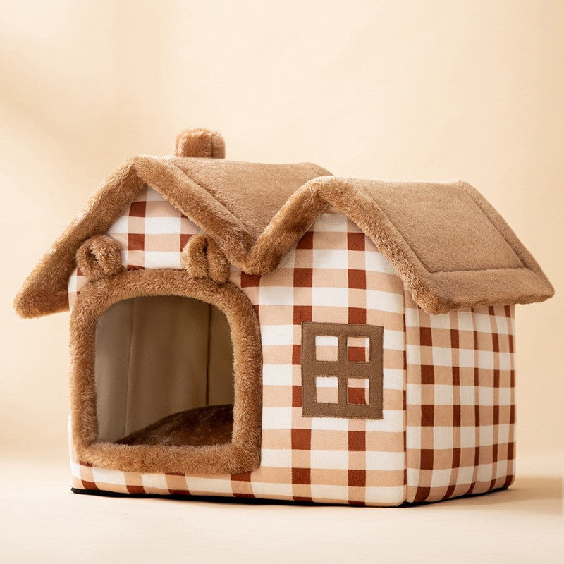 Foldable Dog House & Cat Bed — Enclosed Winter Pet Kennel Villa