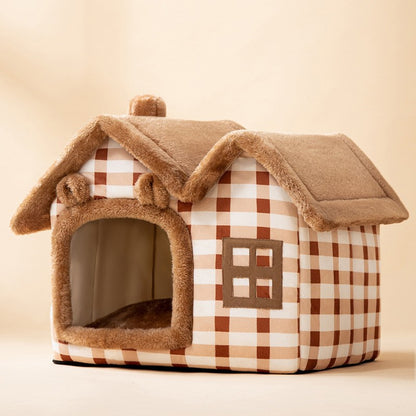 Foldable Dog House & Cat Bed — Enclosed Winter Pet Kennel Villa