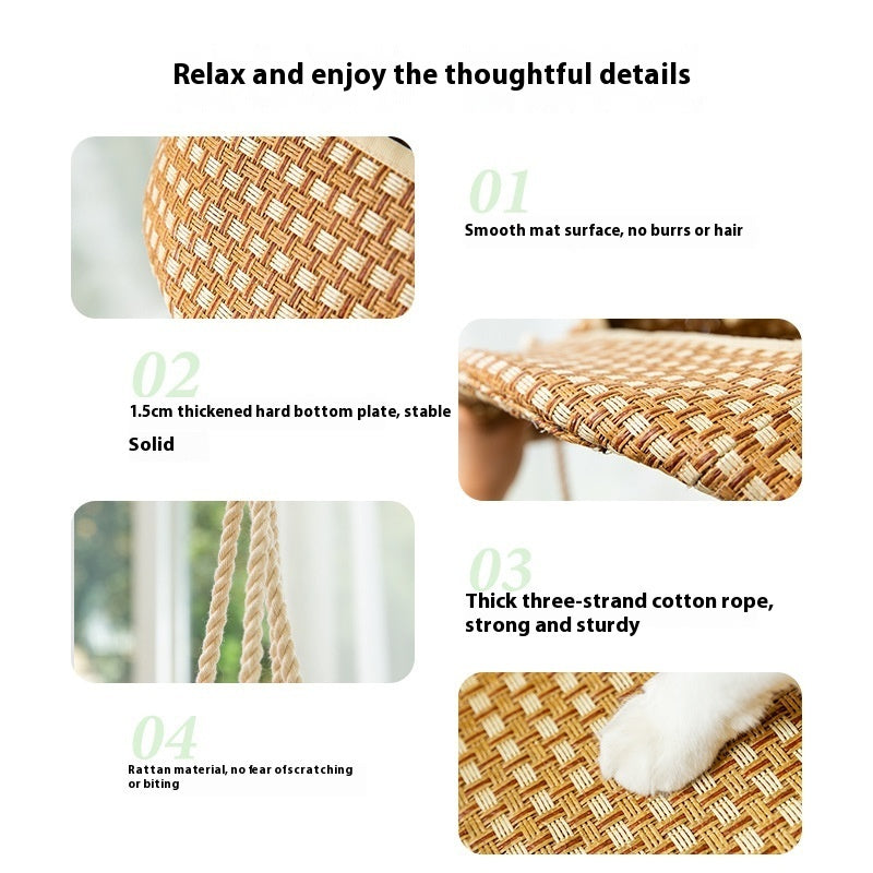 Rattan Cat Hammock Bed — Spring/Summer Breathable Cat Nest