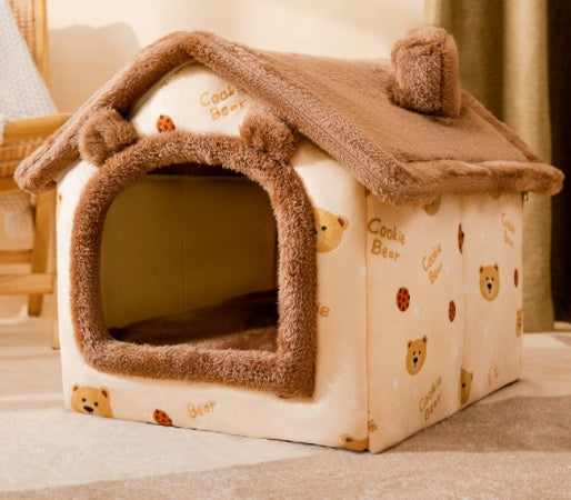 Foldable Dog House & Cat Bed — Enclosed Winter Pet Kennel Villa