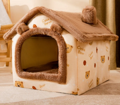 Foldable Dog House & Cat Bed — Enclosed Winter Pet Kennel Villa