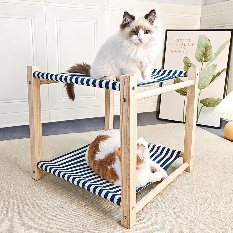 Double Bunk Cat Hammock Bed — Solid Wood Removable & Washable