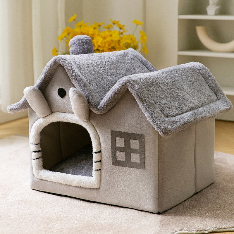 Foldable Dog House & Cat Bed — Enclosed Winter Pet Kennel Villa
