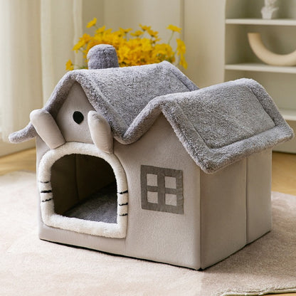 Foldable Dog House & Cat Bed — Enclosed Winter Pet Kennel Villa