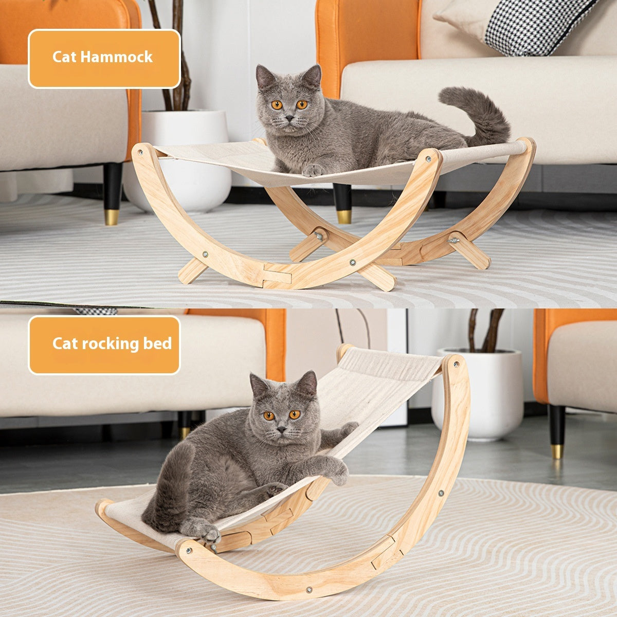 Foldable Solid Wood Cat Rocker Bed — Hammock Pet Nest
