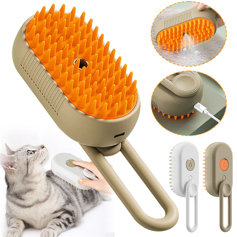 3-in-1 Electric Steam Cat Brush — Spray Grooming & Hair Removal Comb