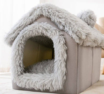 Foldable Dog House & Cat Bed — Enclosed Winter Pet Kennel Villa