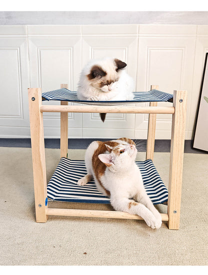 Double Bunk Cat Hammock Bed — Solid Wood Removable & Washable