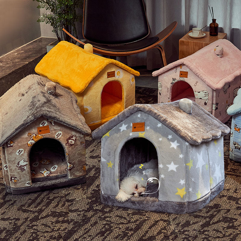 Foldable Dog House & Cat Bed — Enclosed Winter Pet Kennel Villa