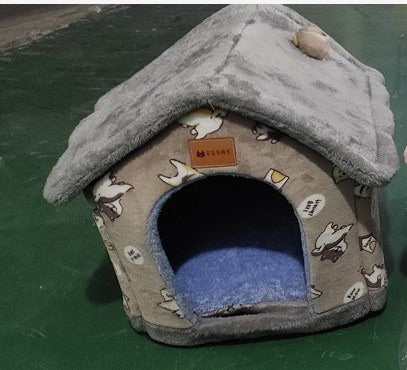 Foldable Dog House & Cat Bed — Enclosed Winter Pet Kennel Villa