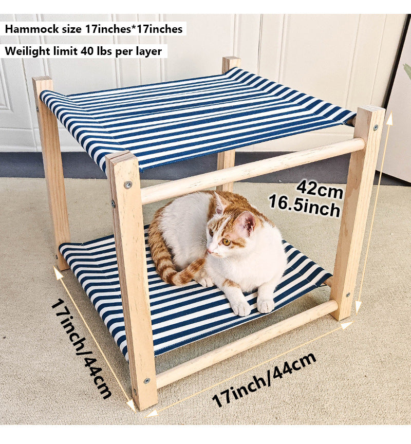 Double Bunk Cat Hammock Bed — Solid Wood Removable & Washable