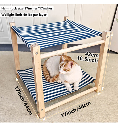 Double Bunk Cat Hammock Bed — Solid Wood Removable & Washable