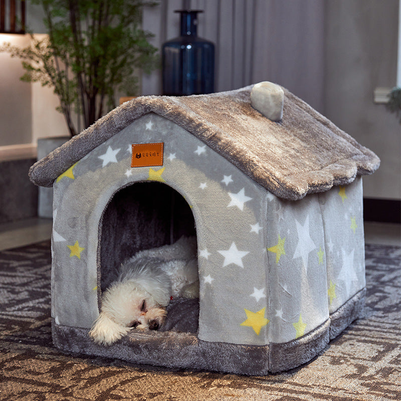 Foldable Dog House & Cat Bed — Enclosed Winter Pet Kennel Villa