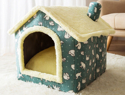 Foldable Dog House & Cat Bed — Enclosed Winter Pet Kennel Villa