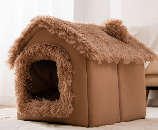Foldable Dog House & Cat Bed — Enclosed Winter Pet Kennel Villa