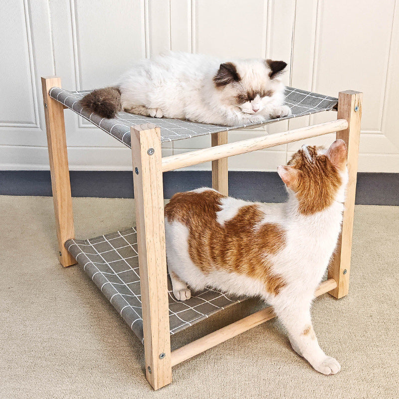 Double Bunk Cat Hammock Bed — Solid Wood Removable & Washable