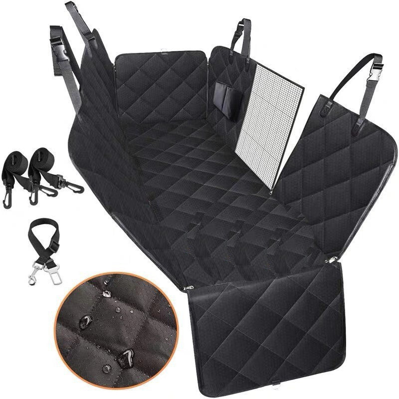 Dog Car Seat Cover Hammock — Mesh View Safety Protector with Zipper & Pocket