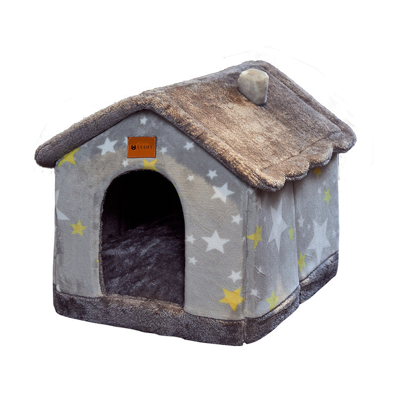 Foldable Dog House & Cat Bed — Enclosed Winter Pet Kennel Villa
