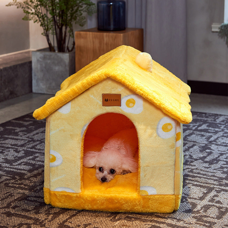 Foldable Dog House & Cat Bed — Enclosed Winter Pet Kennel Villa