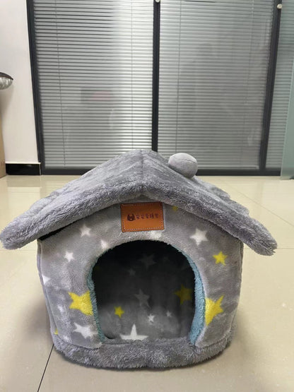 Foldable Dog House & Cat Bed — Enclosed Winter Pet Kennel Villa