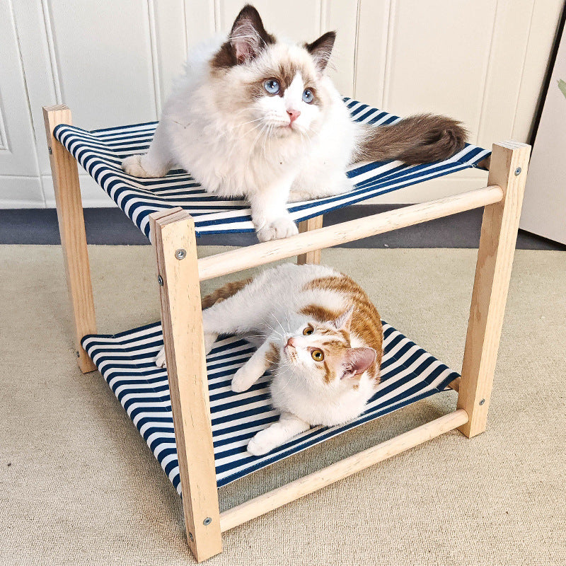 Double Bunk Cat Hammock Bed — Solid Wood Removable & Washable