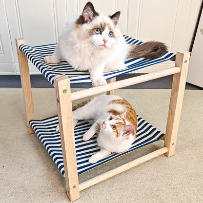 Double Bunk Cat Hammock Bed — Solid Wood Removable & Washable