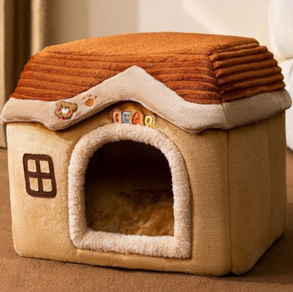 Foldable Dog House & Cat Bed — Enclosed Winter Pet Kennel Villa