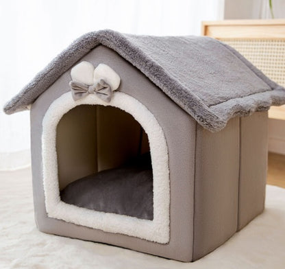 Foldable Dog House & Cat Bed — Enclosed Winter Pet Kennel Villa