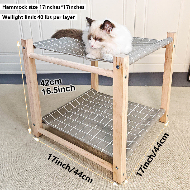 Double Bunk Cat Hammock Bed — Solid Wood Removable & Washable