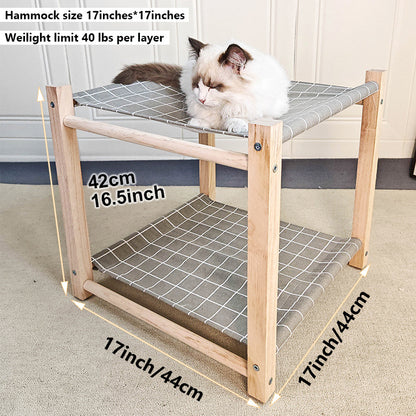 Double Bunk Cat Hammock Bed — Solid Wood Removable & Washable